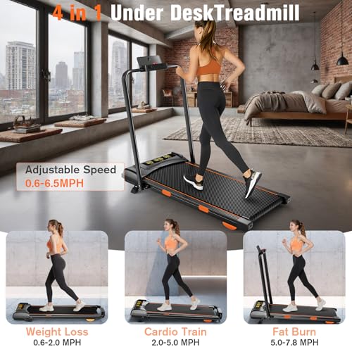7.8MPH Incline Treadmill for Home, Walking Pad with Handle Bar, Under Desk Compact Treadmill with 350 Lbs Capacity, LED Display & APP, Remote Control