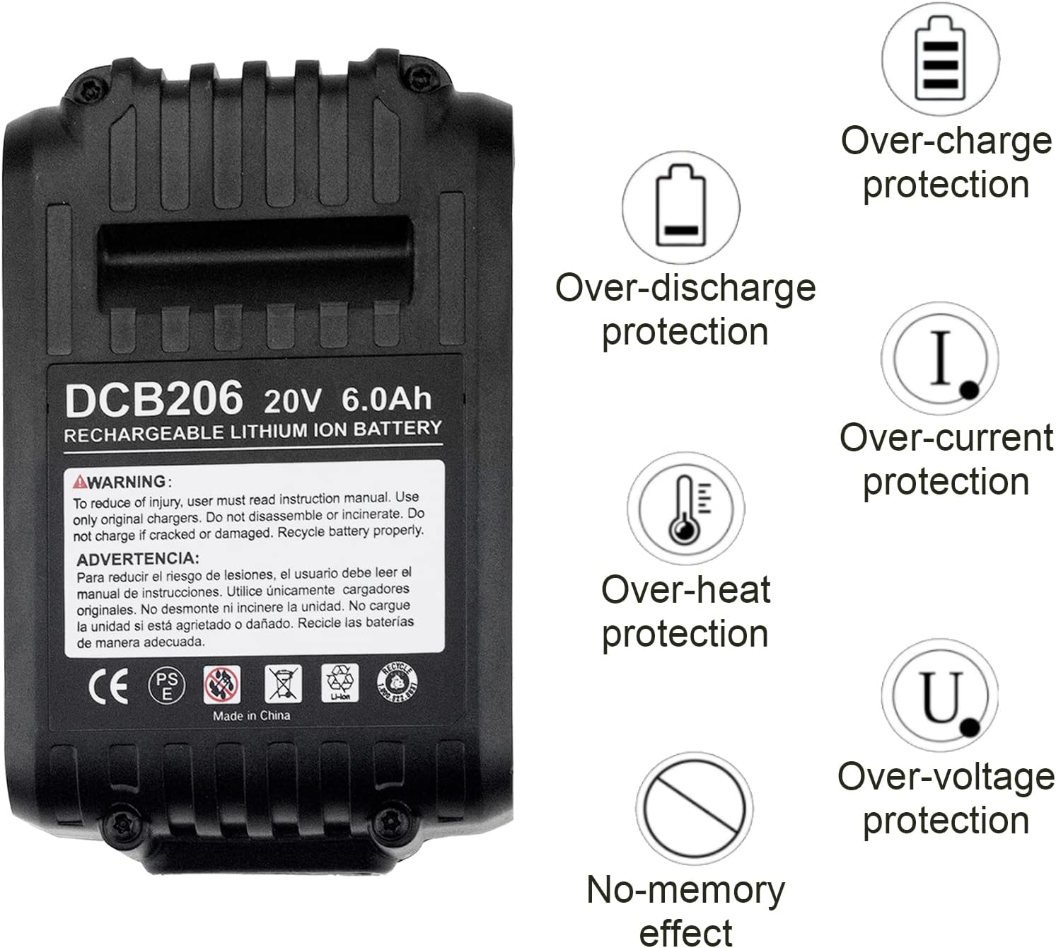 4 Packs Amsbat 6.0Ah DCB206 Battery Compatible with Dewalt 20V Battery Max Lithium DCB200 DCB201 DCB203 DCB204 DCB205 DCB207