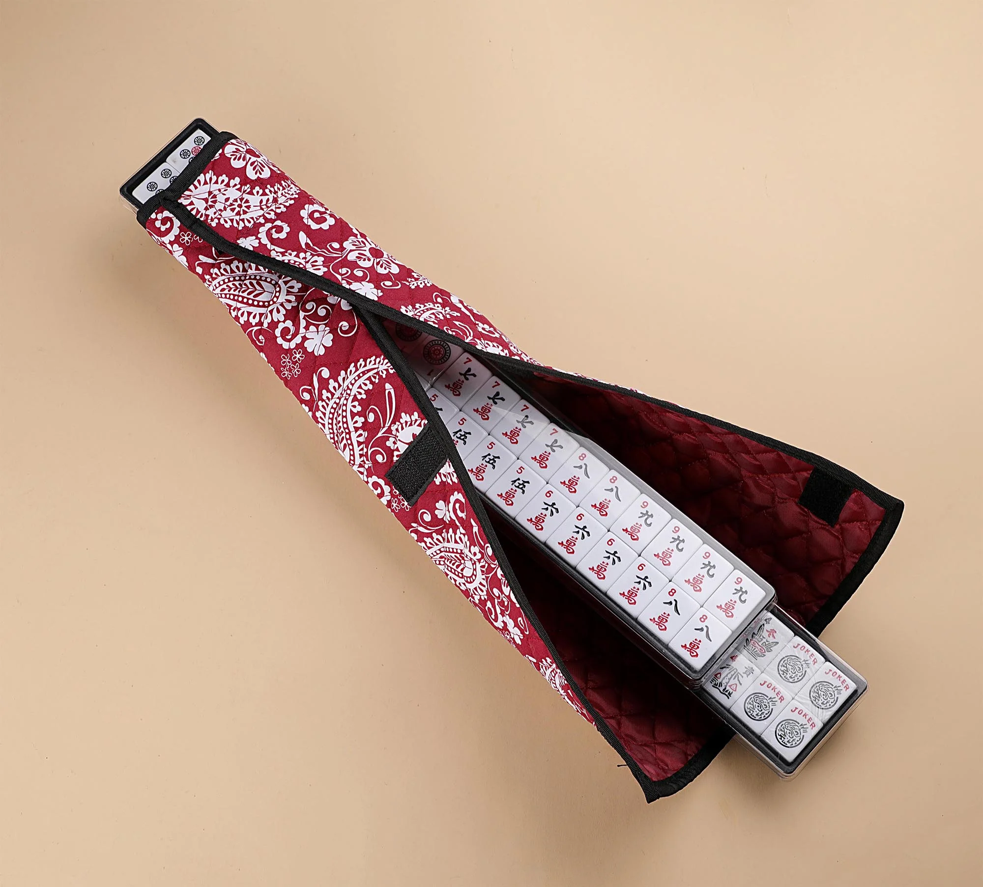 American Mahjong Game Set, Red Paisley Carrying Bag,166 Premium White Tiles,4 All-in-One Color Rack/Pushers,100 Chips,1 Wind Indicator