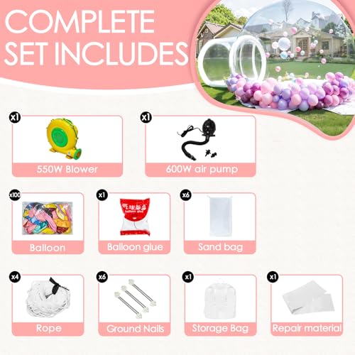 10FT Bubble House, Clear Balloon House, PVC Bubble House Dome Inflatable for Kids
