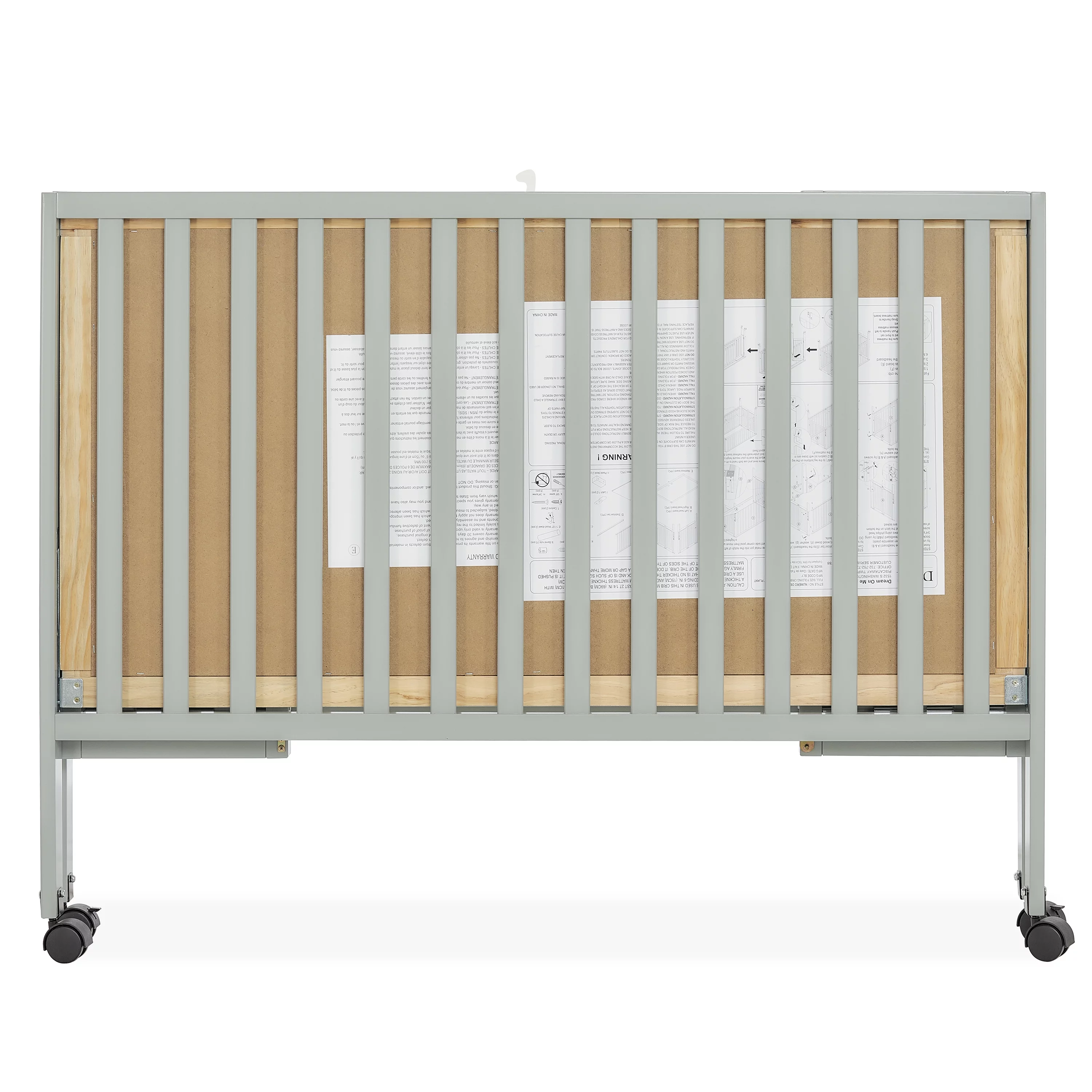 Dream On Me Quinn Full-Size Folding Crib in Cool Grey, Removeable Wheels, Modern Nursey, Adjustable Mattress Support, Portable Crib