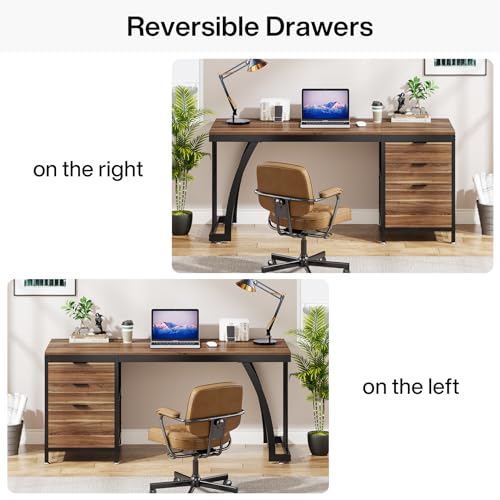 Tribesigns Computer Desk with 3 Drawers, 59-Inch PC Desk with Reversible Drawers