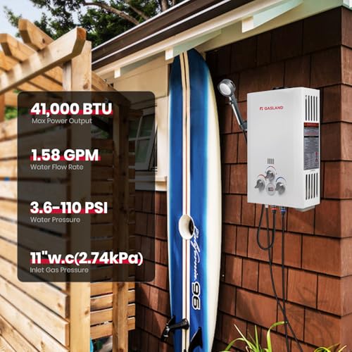 GASLAND BE158 Propane Tankless Water Heater 6L, Outdoor Portable Hot Water Heater, Overheating Protection, Easy to Install