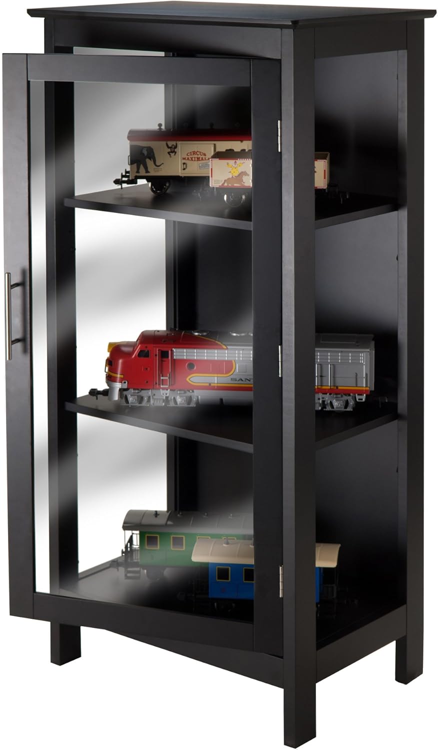 Winsome Poppy Display Cabinet with 3-Sided Tempered Glass, 47.2"H, Black (20523)