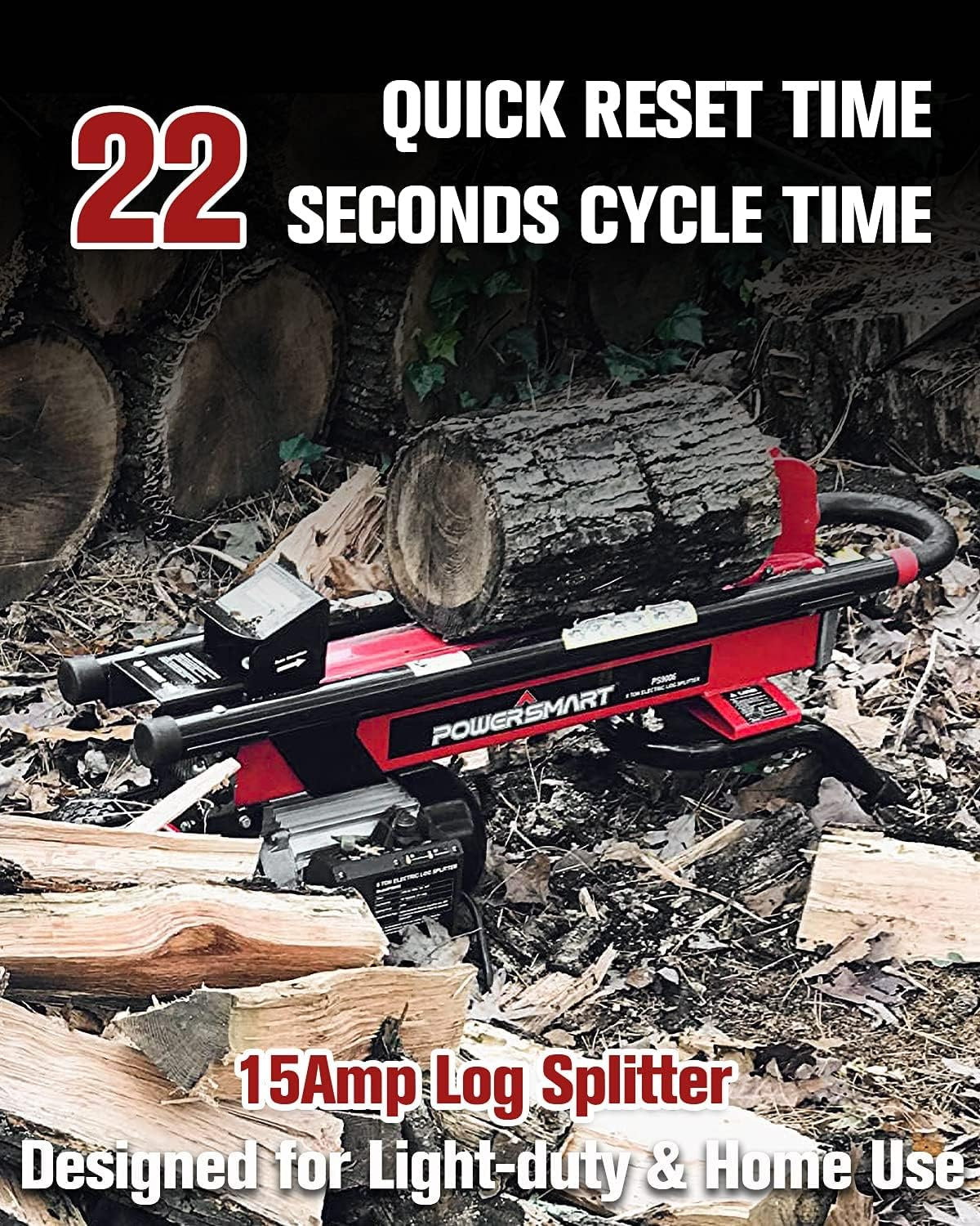 PowerSmart Log Splitter Electric, 6-Ton Hydraulic Log Splitter, 15 Amp Electric Log Splitter, Electric Wood Splitter
