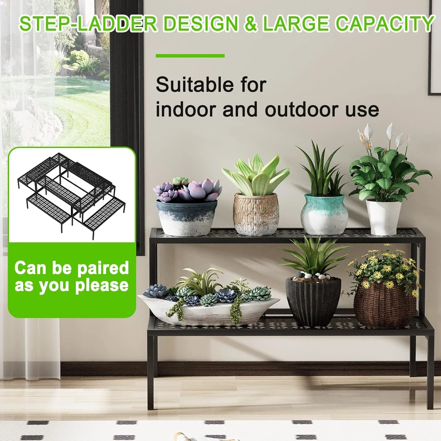 Metal Plant Stand 2 Tier Potted Multiple Flower Pot Holder Plant Shelf Indoor Plants Multiple