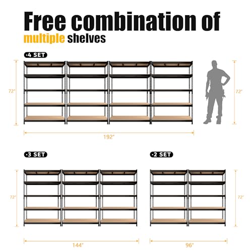 PrimeZone 2 Pack Storage Shelves 48" x 24" x 72" - 5 Tier Heavy Duty Adjustable Garage Storage Shelving