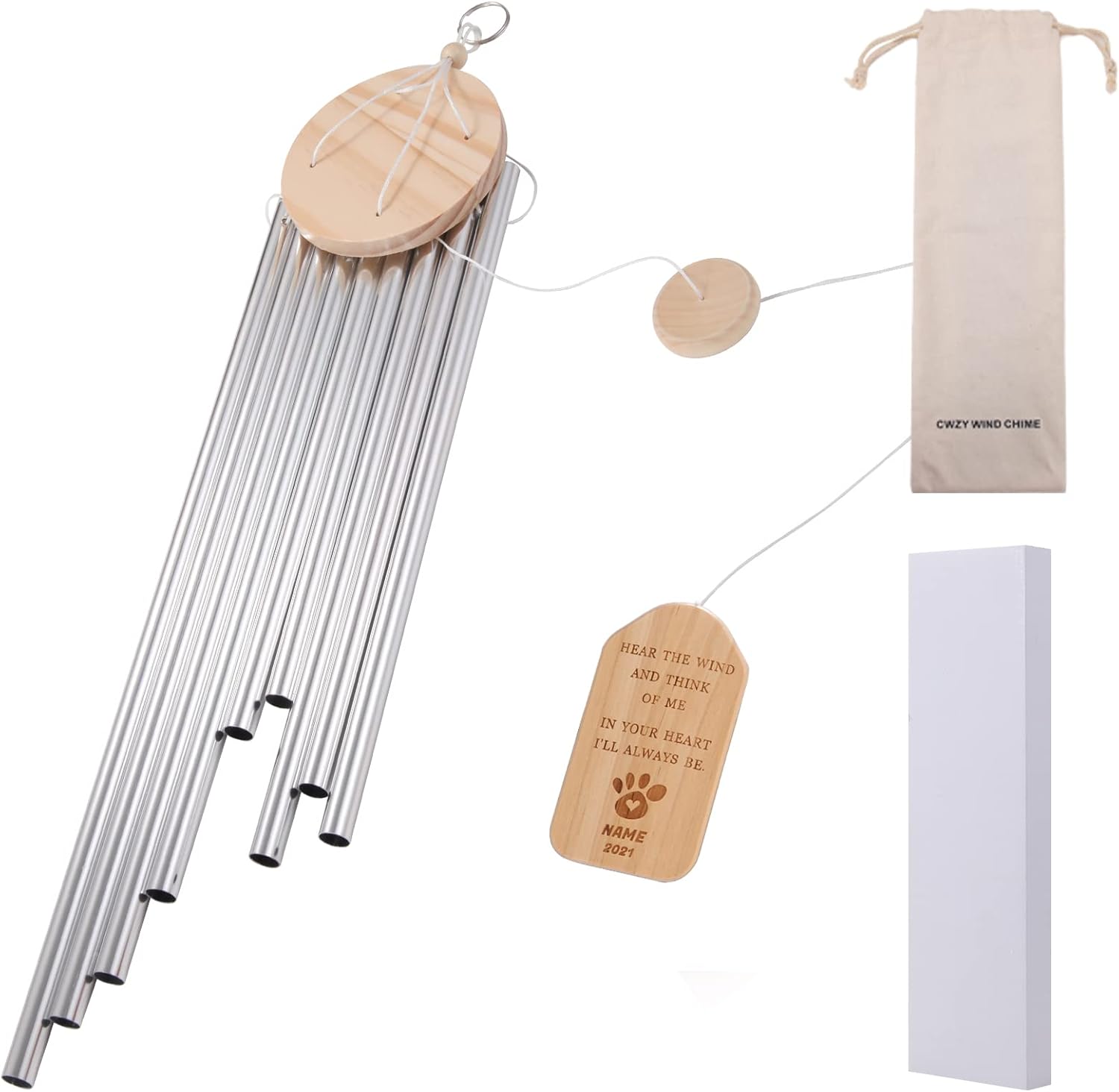 CWZY Pet Memorial Wind Chimes Paw Print Wind Chime Personalized Bereavement Wind Chime Remembrance Dog, Cat