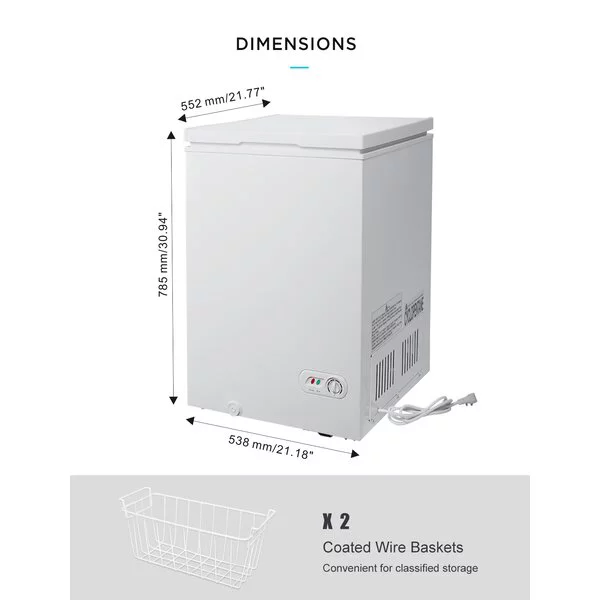 Northair Chest Freezer - 3.5 Cu Ft with 2 Removable Baskets - Reach In Freezer Chest - Quiet Compact Freezer - 7 Temperature