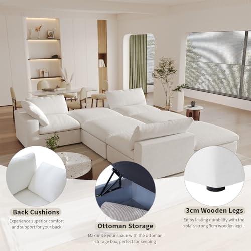 160.6" Cloud Couch Modular Sectional Sofa for Livingroom,Oversized Convertible Sofa with Storage Ottomans,6 Seat Wide Couches