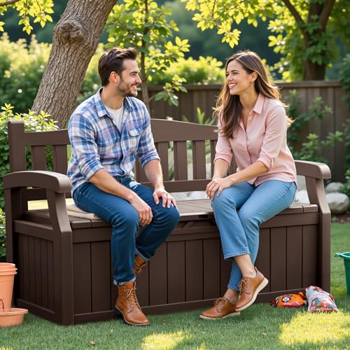Flamaker 80 Gallon Storage Bench Outdoor Indoor, Durable All-Weather Seating with Hidden Storage, Lockable Deck Box for Garden, Patio