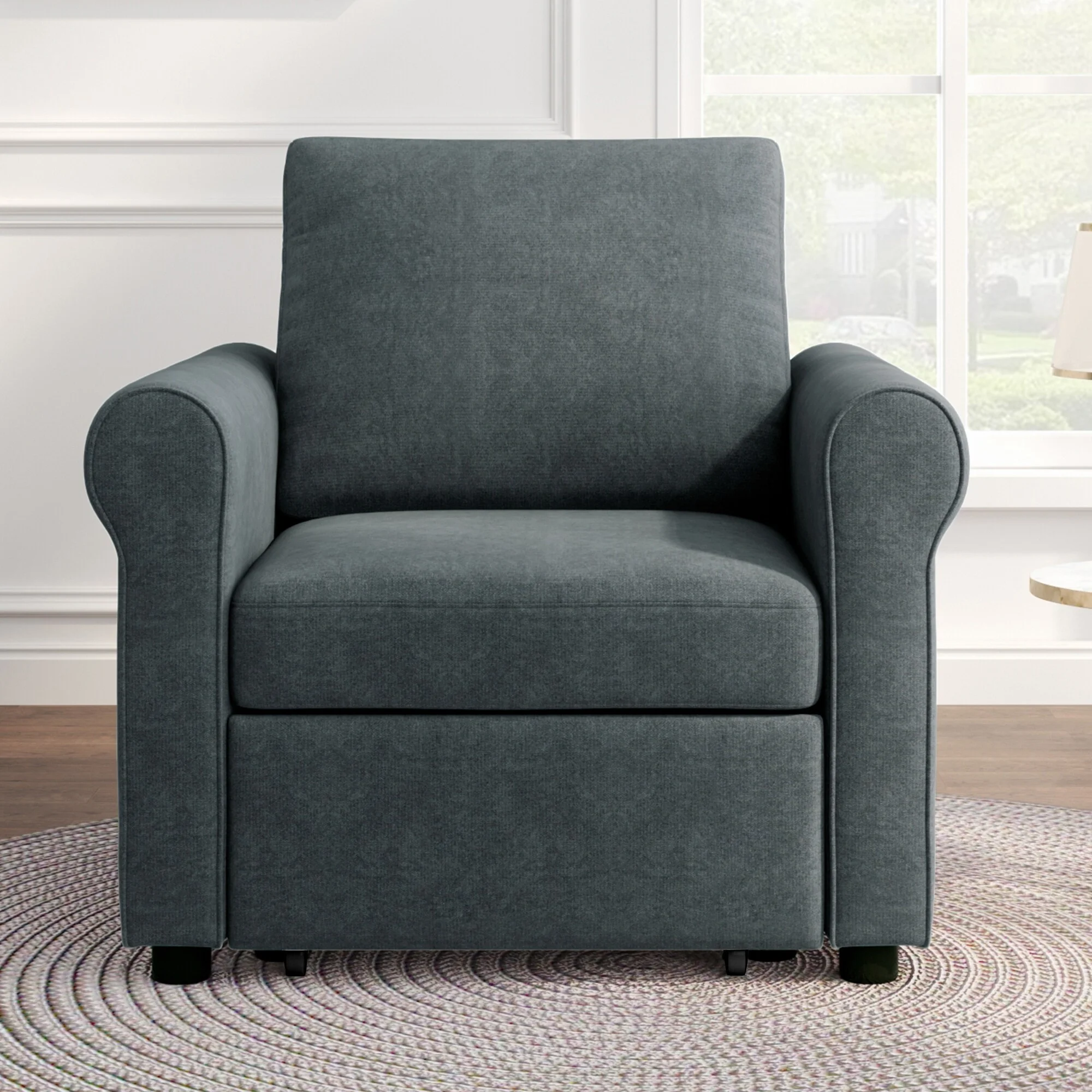 3-in-1 Sofa Bed Chair Convertible Sleeper Chair Bed Modern Adjust Backrest Single Sofa Bed Livingroom Accent Chair for Bedroom Dark Blue