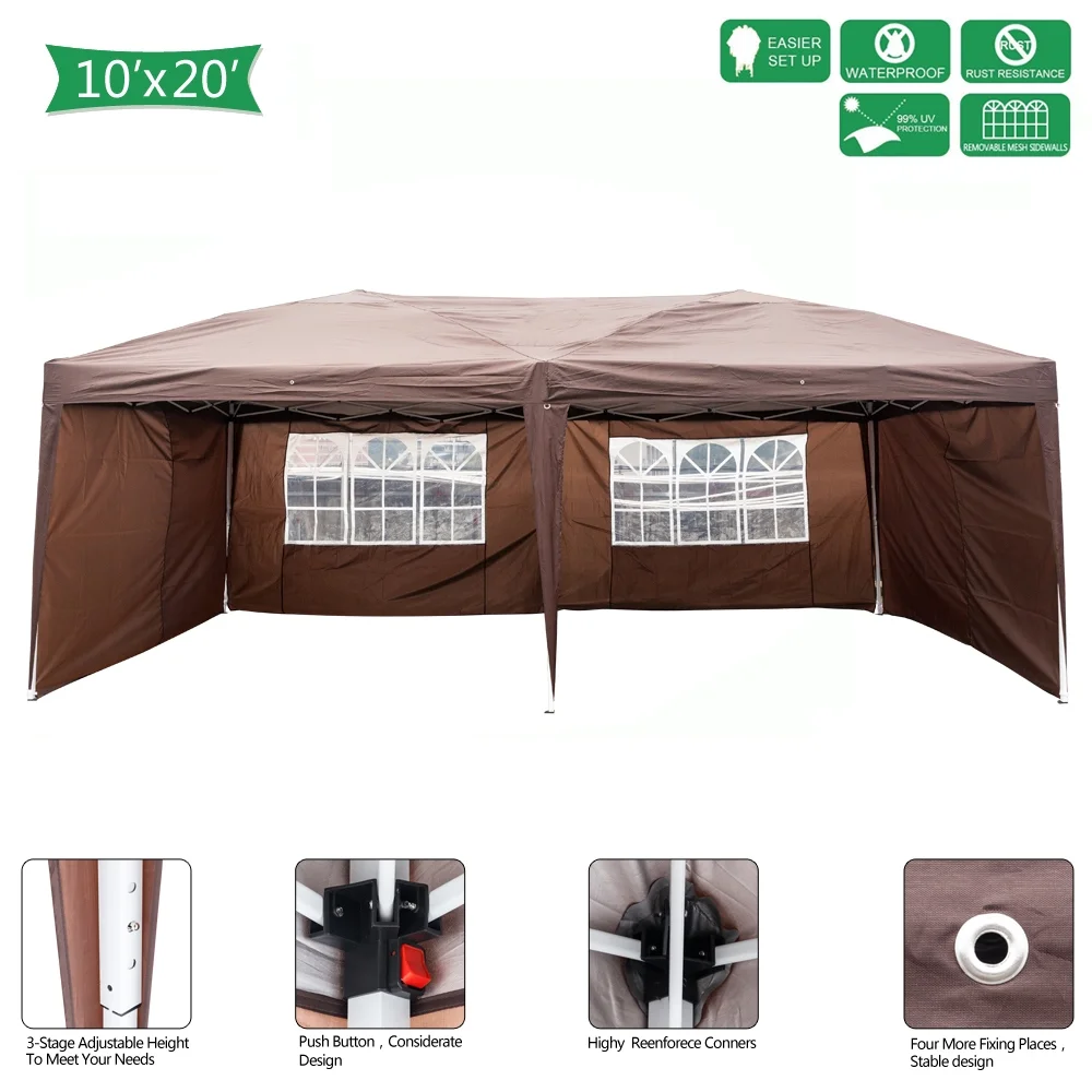 CoSoTower Waterproof Folding Tent, Practical Pop Up Tent with Two Windows, Dark Coffee