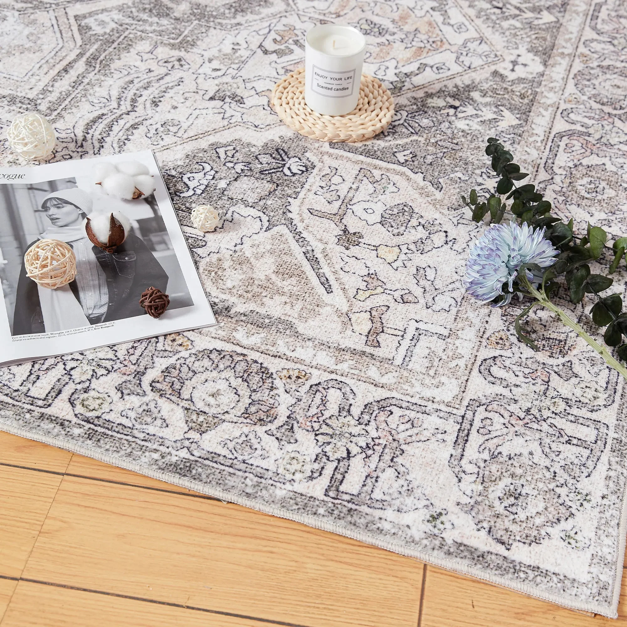 PureCozy 5' x 7' Washable Brown Area Rugs for Living Room Bedroom Dining Room Office Farmhouse Retro Traditional Vintage Rugs Non-slip