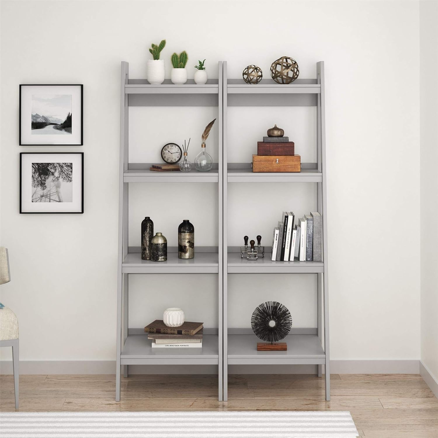 Ameriwood Home Lawrence 4 Shelf Ladder Bookcase Bundle, Black