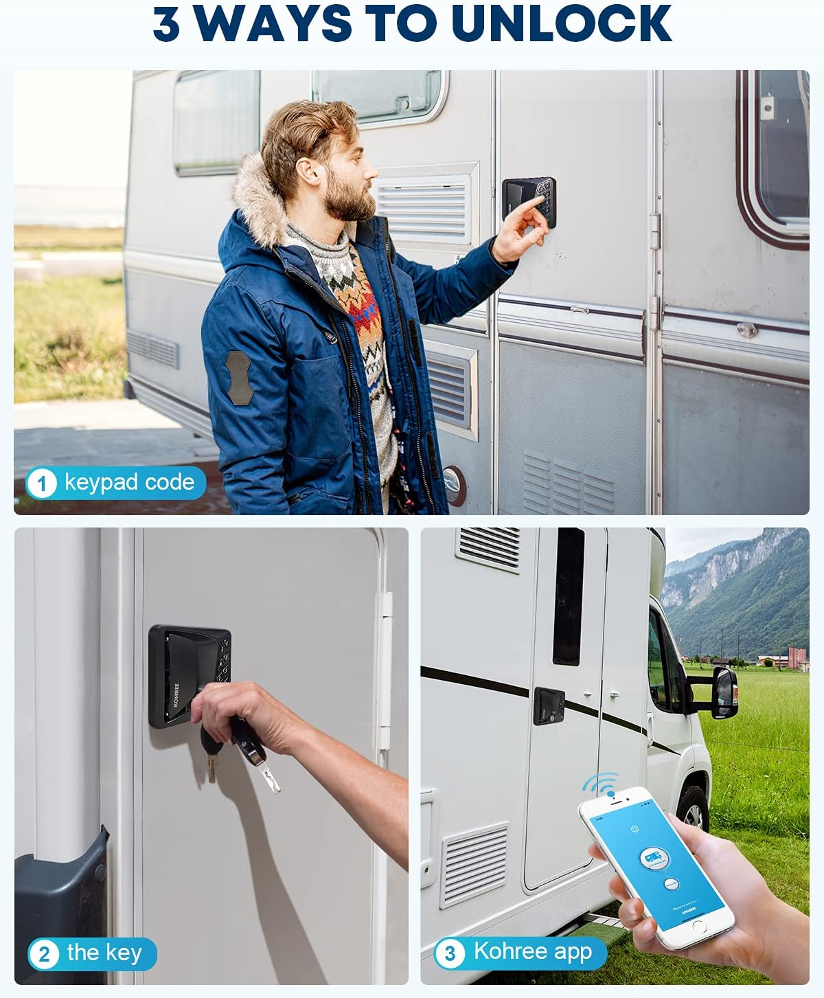 Kohree RV Lock Keyless Entry Backlit Keypad, Waterproof Control Door Lock Latch Handle with Knob Deadbolt, via Phone App/Remote Key/Password