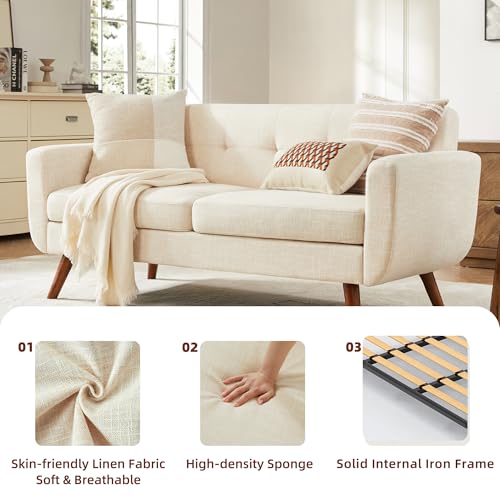 Tbfit L Shaped Couch Sofa, 80" W Mid-Century Modern Sectional Couches, 3 Seater Sofas with Wide Chaise Lounge & Two Pillows