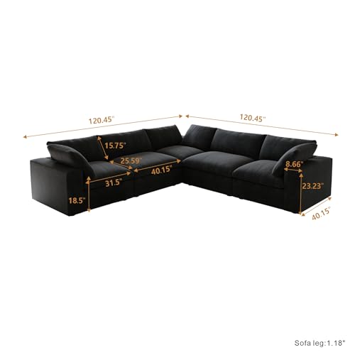 160.6" Cloud Couch Modular Sectional Sofa for Livingroom,Oversized Convertible Sofa with Storage Ottomans,6 Seat Wide Couches
