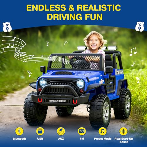 L8 2 Seater Ride On Car, 12V Kids Electric Car w/Remote Control, 4-Wheel Suspension, Bluetooth Speaker, Multi Music Modes, 3 Speeds, LED Lights