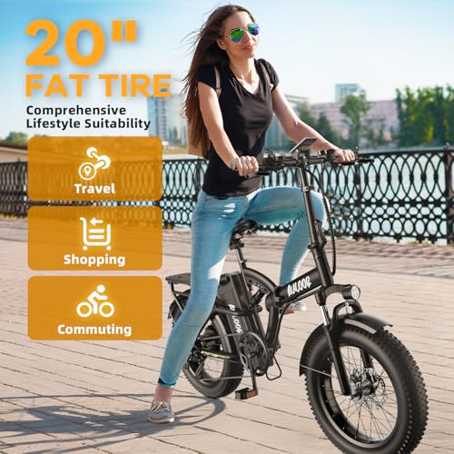 1000W Folding Electric Bike,48V 20AH Removable Battery E Bike,30+MPH,80 Miles Max Range Electric Bike for Adults,20" Fat Tire Foldable ebike