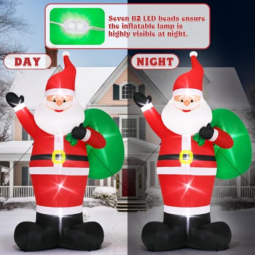 15FT Christmas Inflatables, Giant Inflatable Santa Claus Holding Gift Bags, Blow Up Christmas Santa Claus with 8pcs LED
