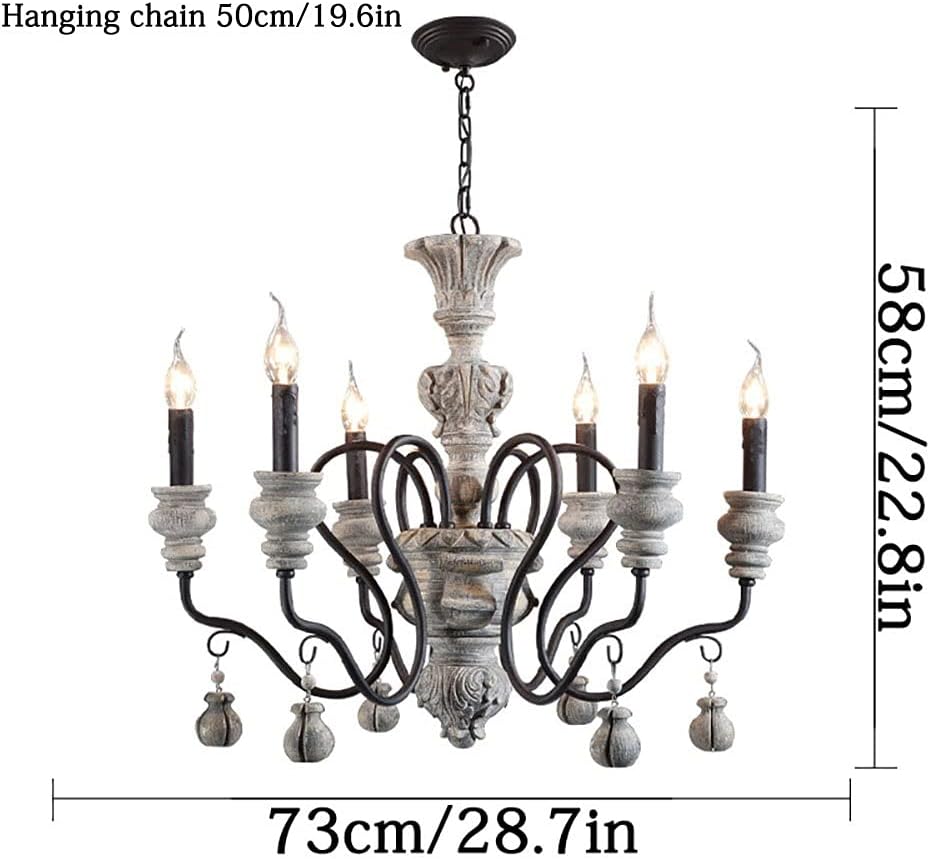French Rustic Farmhouse Candle Chandelier, 6-Lights Chic Dining Room Lighting Hanging, Kitchen Island Light, Industrial Iron Chandeliers for Foyer
