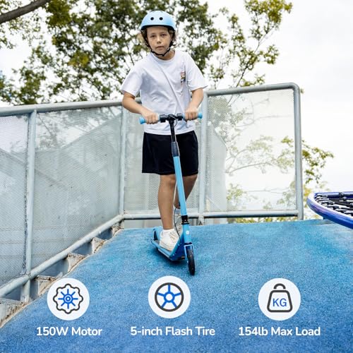 isinwheel S2 Electric Scooter for Kids Ages 6-12,150W Kids Electric Scooter with Adjustable Speed and Height, Colorful Lights, Double Brake