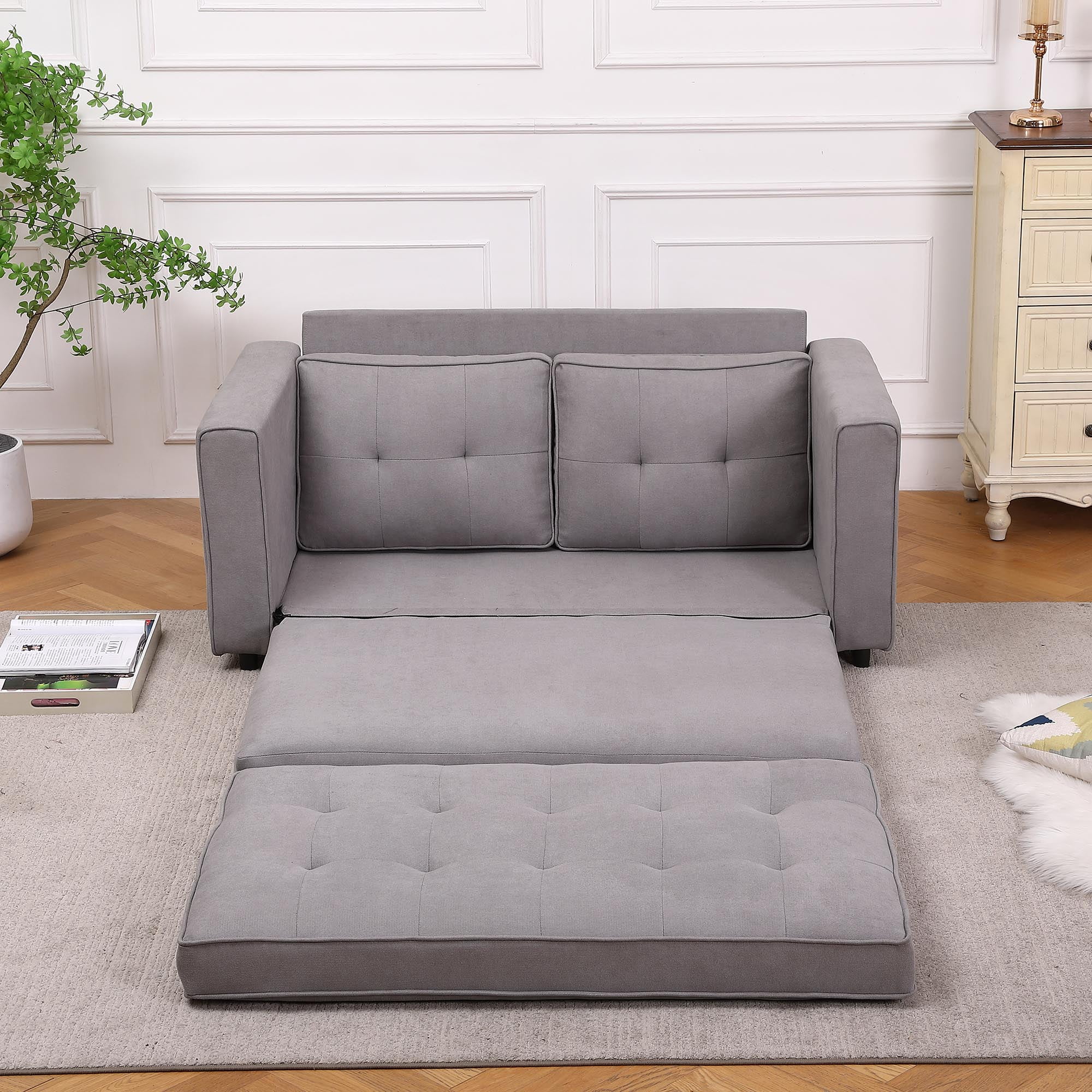 3-in-1 Upholstered Futon Sofa Convertible Floor Sofa bed,Foldable Tufted Loveseat with Pull Out Sleeper Couch Bed