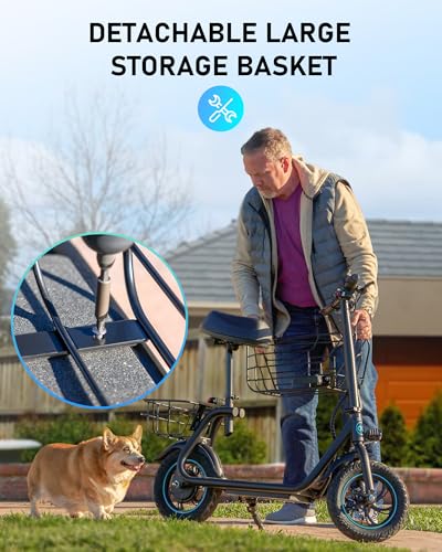 Electric Scooter with Seat, 550W Motor,18.6MPH Top Speed, 20 Miles Range,Adults Electric Scooter with Large Storage Basket for Pets Dogs and Items