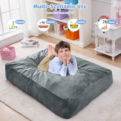 Bean Bag Chairs for Adults - Giant Bean Bag Chair Convertible Bean Bag Bed - Beanbag Chair with Micro Fiber Cover/Furniture Foam Filler