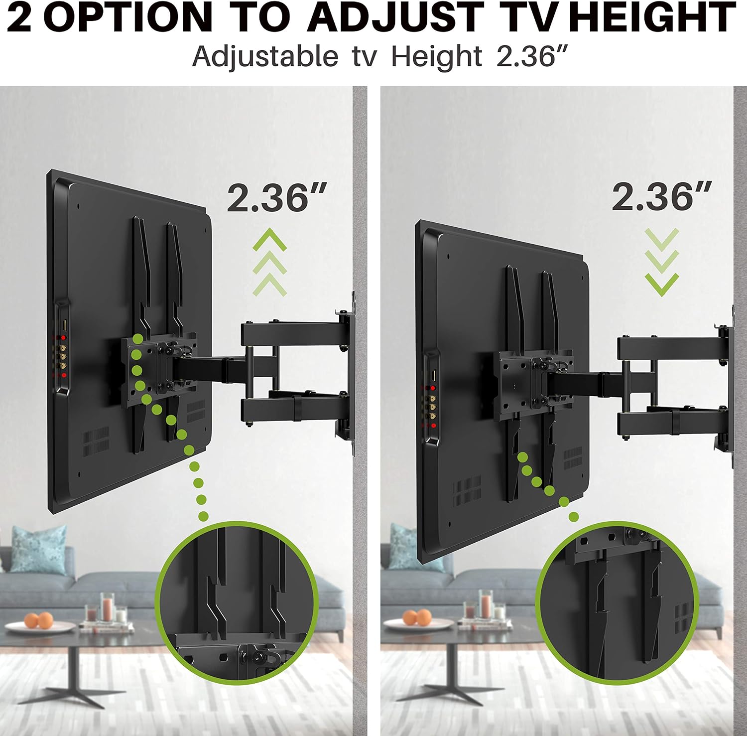 USX MOUNT Full Motion TV Wall Mount with Height Setting for Most 32-65 inch Flat Screen/LED/4K TVs, Swivel/Tilt TV Mount Bracket Max VESA 400x400mm