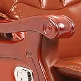 Kinnls Evan Massage Office Chair with Footrest Genuine Leather Vintage Managerial Executive Chair Fully Reclining with Solid Wood Handrail