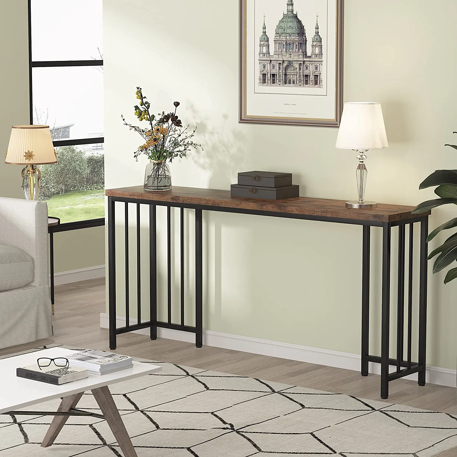 Rustic 70.9 Inch Extra Long Console Table, Industrial Narrow Sofa Table