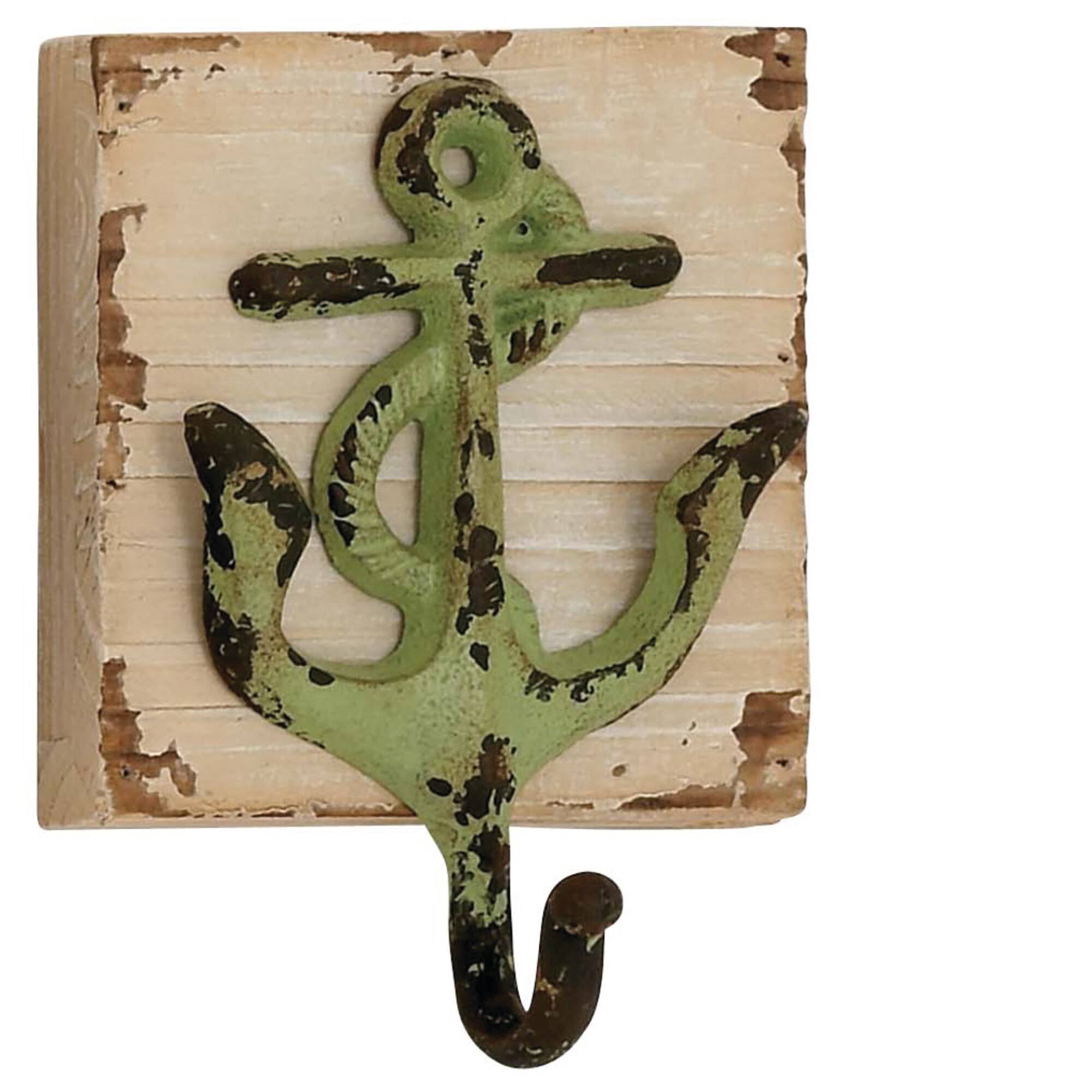 Benjara Nautical Wood and Metal Wall Hook with Distressed Details, Antique White