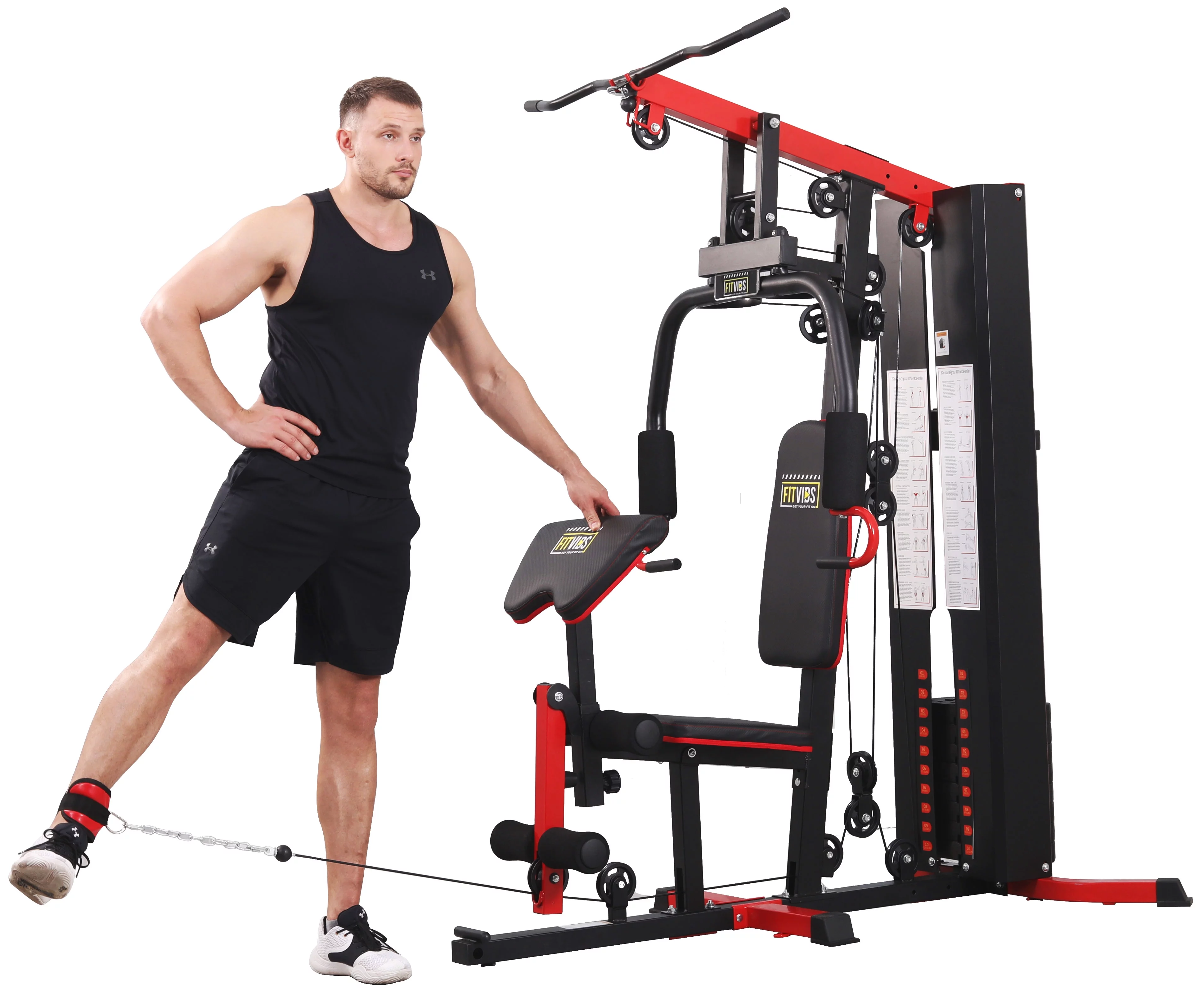 Fitvids LX750 Home Gym System Workout Station with 330 Lbs of Resistance, 122.5 Lbs Weight Stack, One Station
