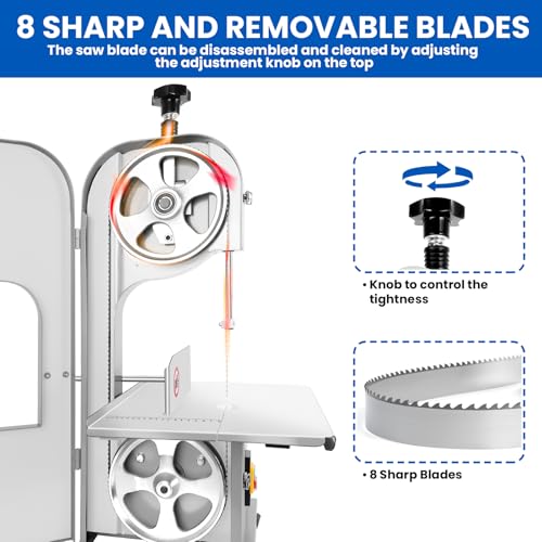 Bone Saw Meat Cutter 1200W Cutter Meat Saw 0.04''-7.8'' Cutting Thickness 20'' x 15'' Table Stainless Steel Meat Band Saws for Butchering 330-500