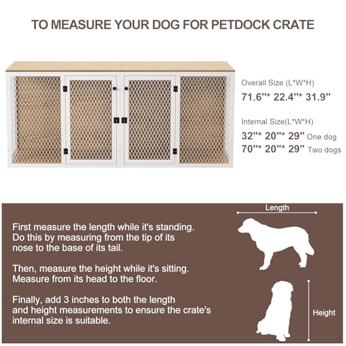 Dog Kennel Furniture for 2 Dogs, Double Dog Cage for Small Medium Dogs, Indoor Dog Crate with Divider and Double Doors, 71.6"* 22.4"* 31.9"H