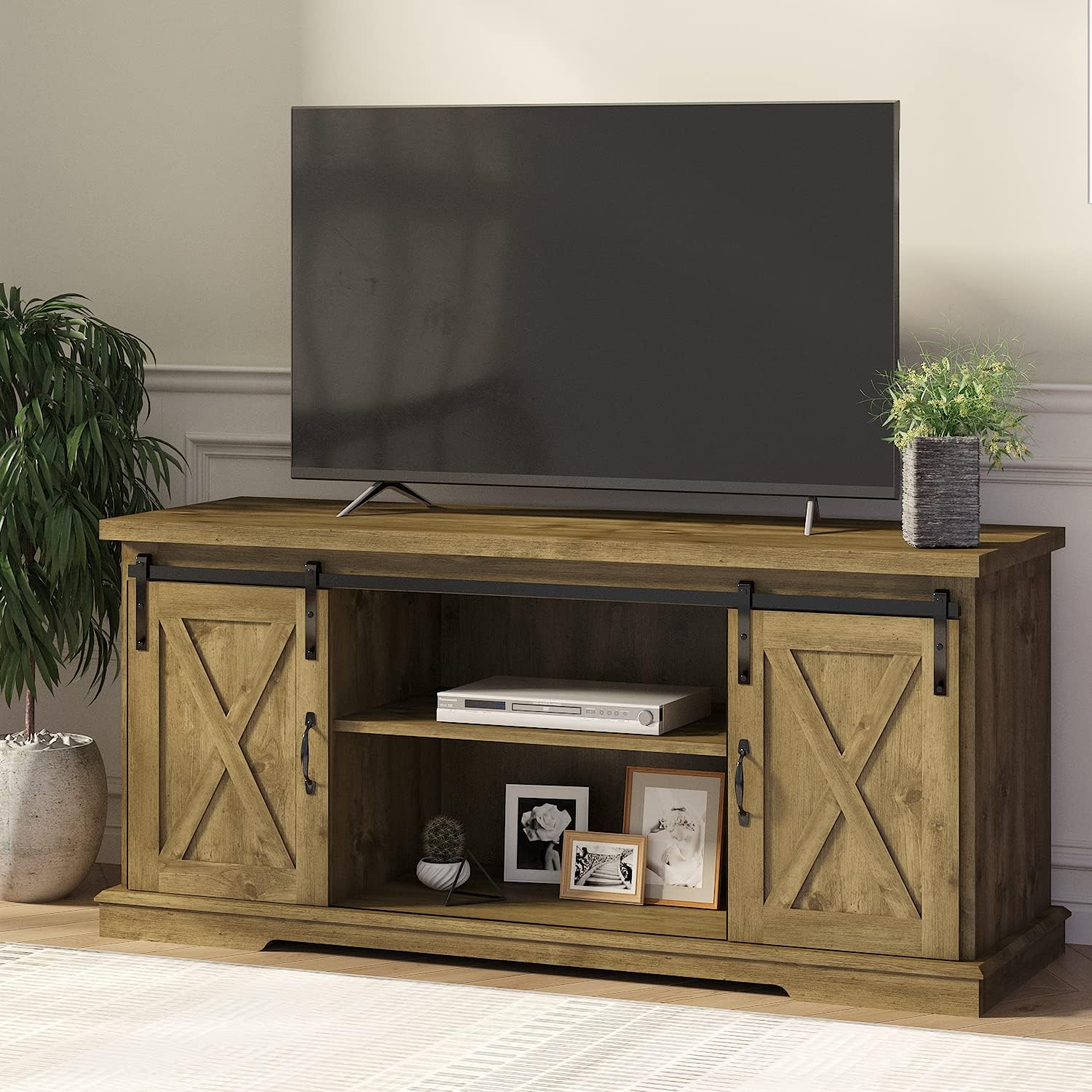 IMUsee 58’’ Rustic TV Stand with Sliding Barn Doors, Farmhouse Entertainment Center, Media Console for TVs up to 65’’