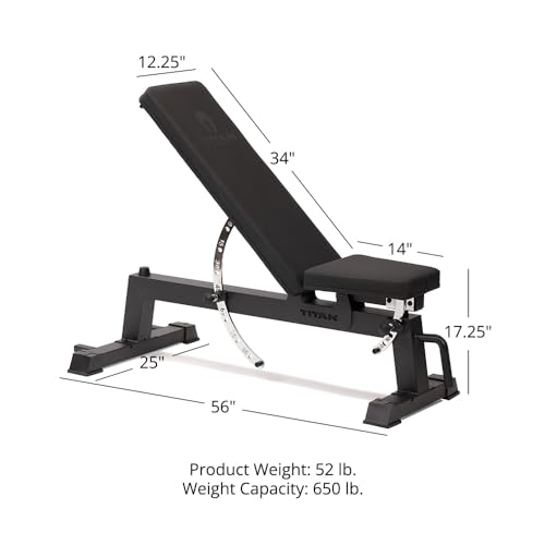 Titan Fitness Performance Series Adjustable Bench, Supports 650 LB Incline, Versatile Utility Bench for Home Gym Weightlifting,Strength Training