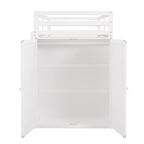 Harper & Bright Designs Full Size Loft Bed with Desk and Wardrobe, Solid Wood Loft Bed Frame with Storage Drawers, for Kids Teens Adults (White)