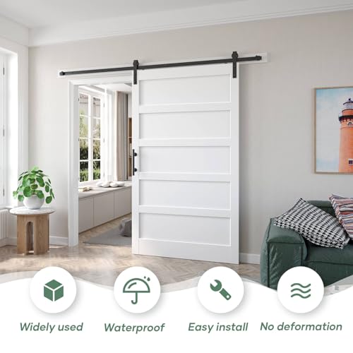 Fredbeck Double 21inx84in White Barn Door and 7FT Sliding Barn Door Hardware Kit Included,Solid,MDF, PVC Surface,DIY Assembly,5-Panel