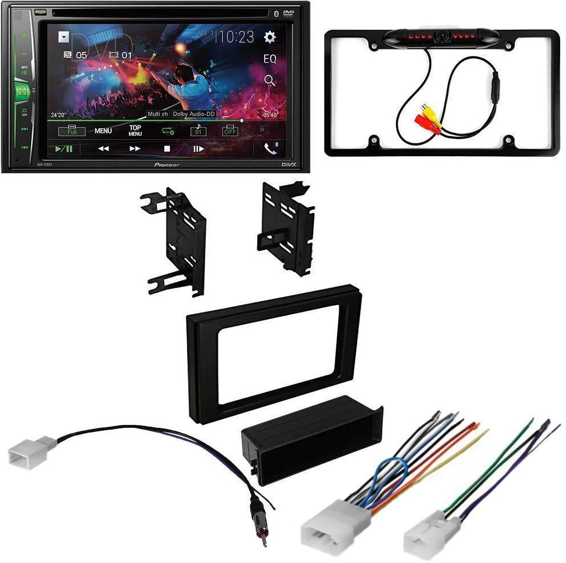 KIT4953 Bundle for 2016 Toyota Tacoma W/OEM 7" Screen W/ Pioneer AVH-241EX Double DIN Car Stereo with Bluetooth/Backup Camera/Install Kit/in-Dash