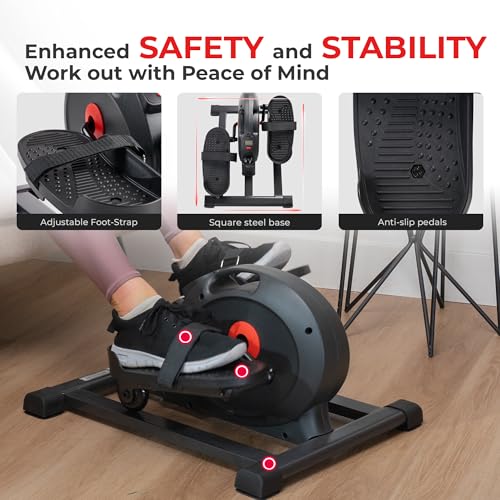 Sunny Health & Fitness Smart Mini Elliptical Trainer, Indoor Under-Desk Pedal Exerciser for Mobility & Cardio Workout, Free SunnyFit App Connection