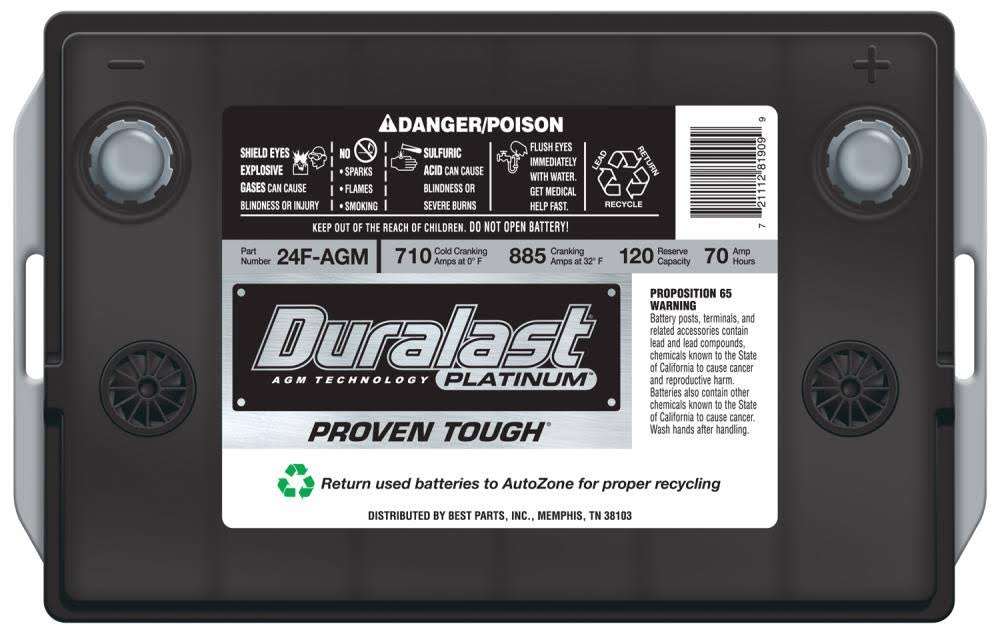 Duralast Platinum Battery 24F-AGM, Group Size 24F, 710 CCA
