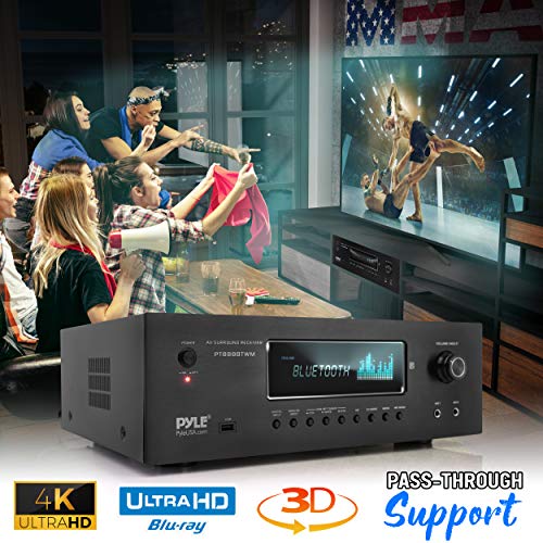 Pyle 1000W 5.2 Channel Home Theater Receiver - Bluetooth 5.0 - Amp w/ 2 UHF Wireless Mics - 4K UHD/3D/Blu-ray Pass-Through