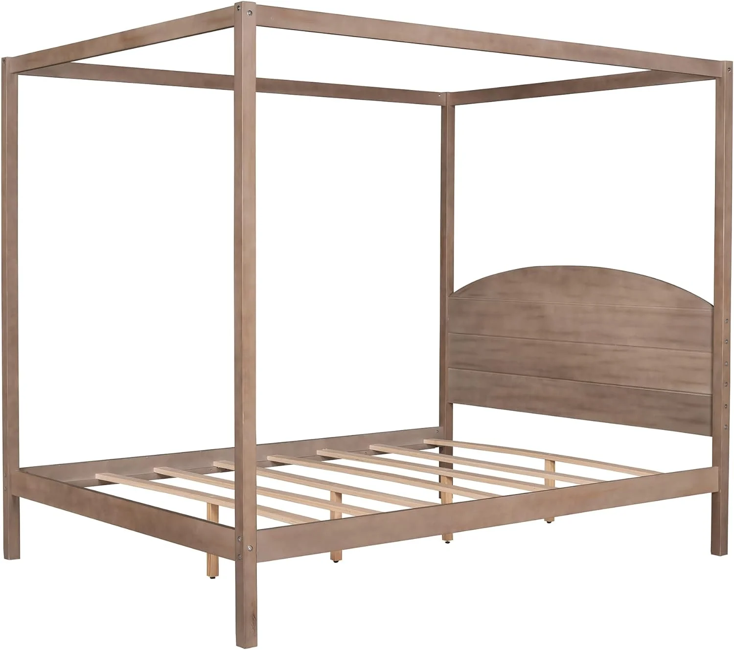 Queen Canopy Bed With Headboard And Slat Support, 4-Post Canopy Bed Queen Size, Wood Queen Platform Bed Frame For Kids Teens Adults