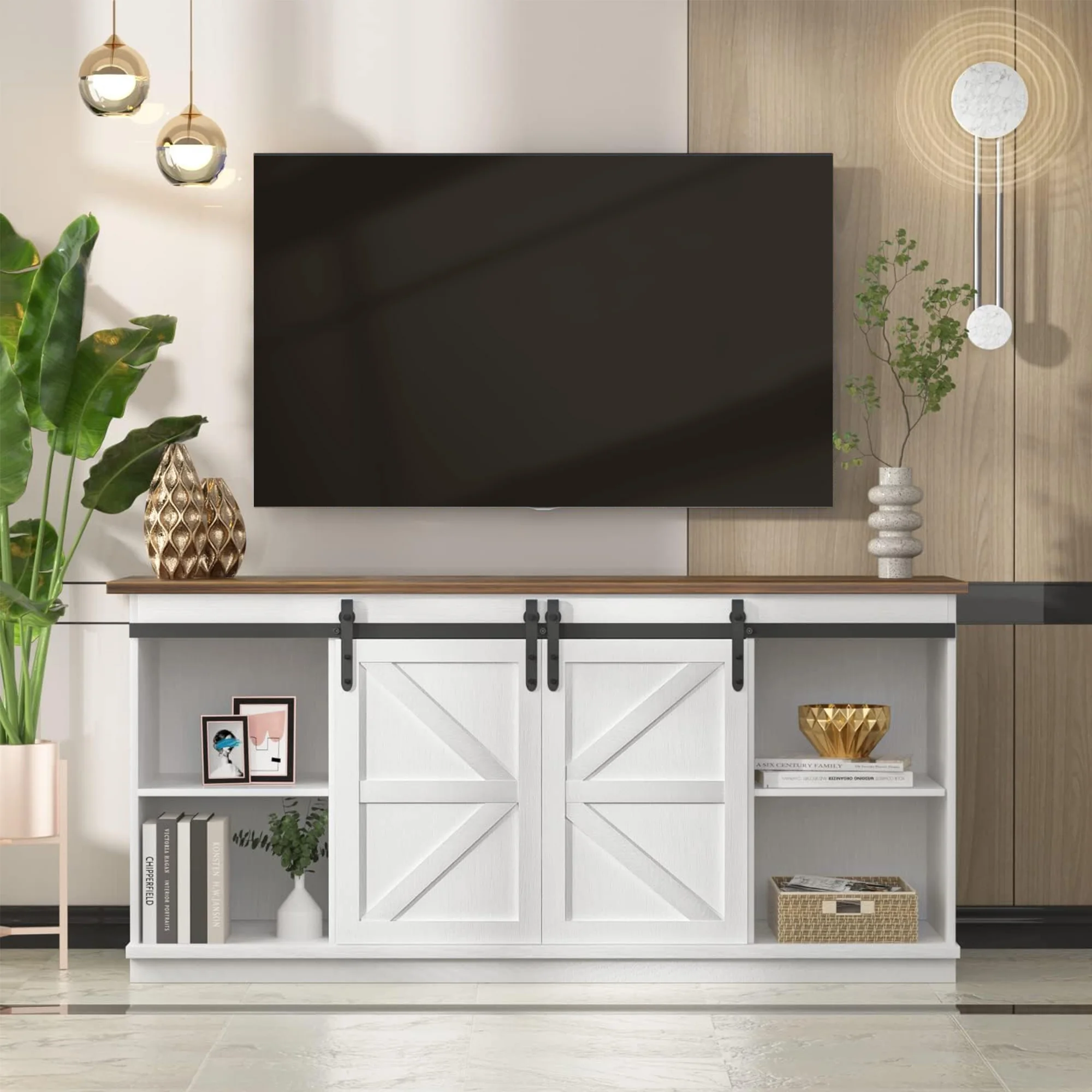 Farmhouse TV Stand with Sliding Barn Door Farmhouse Barn Door Media Console Entertainment Center