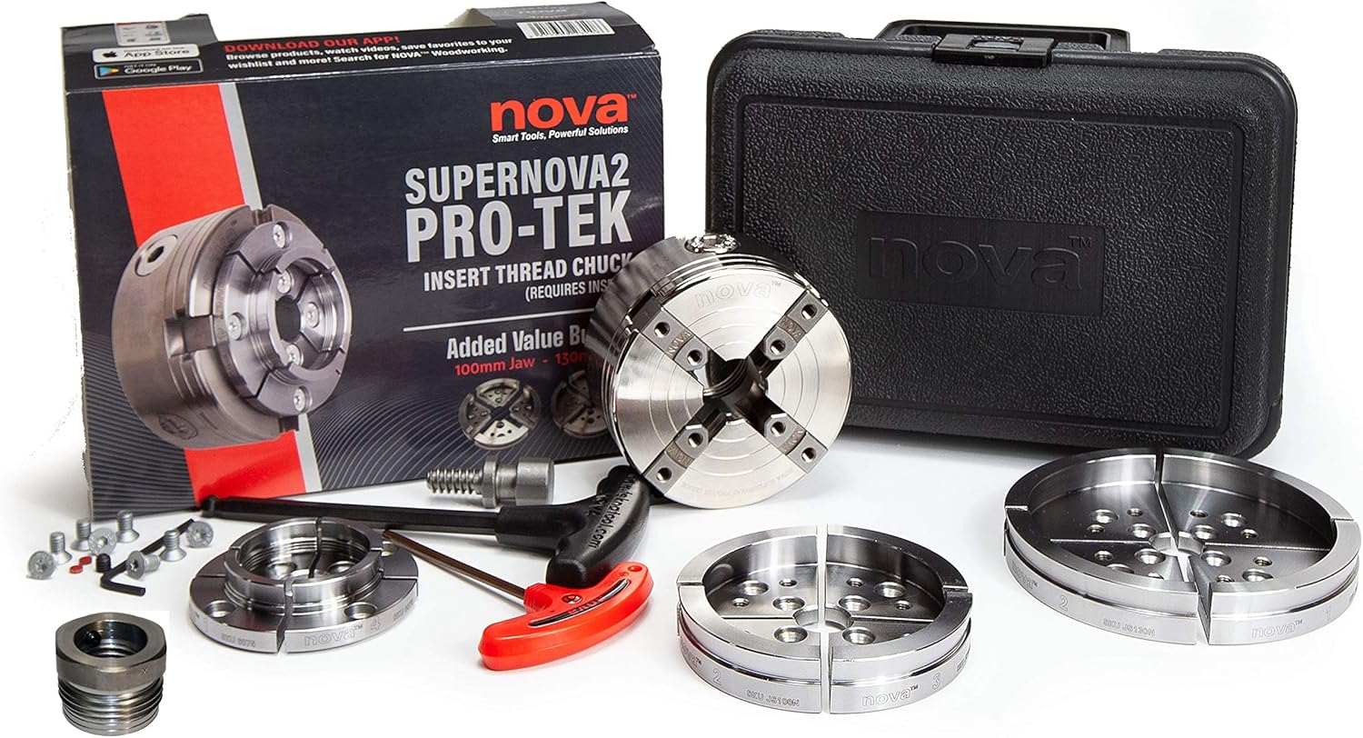 Nova 23108 Premier Pro-Tek Supernova 2 Chuck Bundle with Pro-Tek 2" Jaw Set, 4" Bowl Jaw Set, 5" Bowl Jaw Set, Woodworm Screw