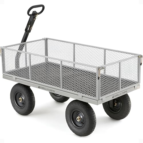 Gorilla Carts Steel Utility Wagon w/ Removable Side Panels, 1000 lb Capacity, Gray