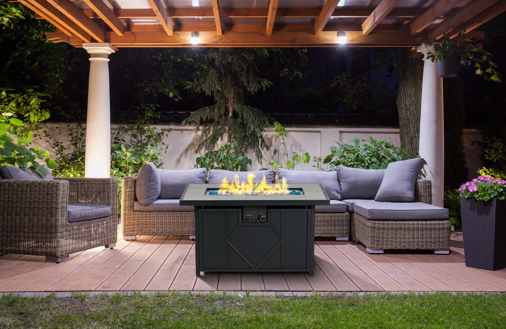BALI OUTDOORS 42 in. 60,000BTU Fire Pit Propane Gas Fire Pit Table Rectangular Tabletop